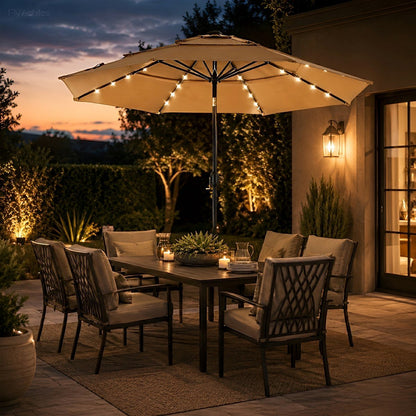 10FT 3 - Tier Solar Patio Outdoor Umbrella with 32 LED Lights - Flyachilles