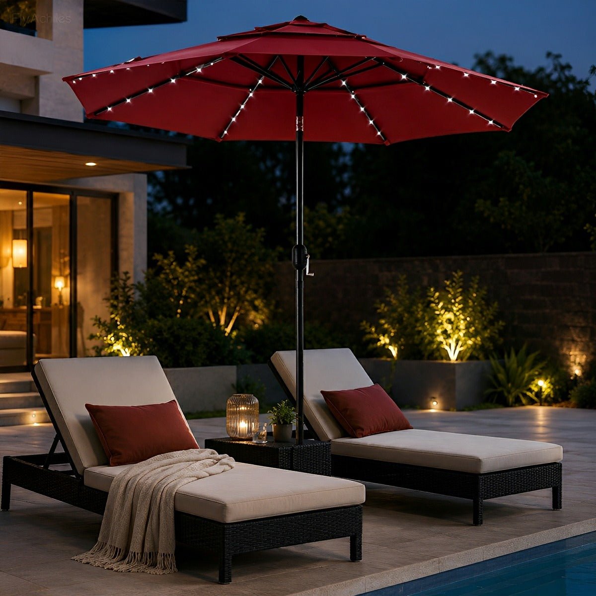 10FT 3-Tier Solar Patio Outdoor Umbrella with 32 LED Lights