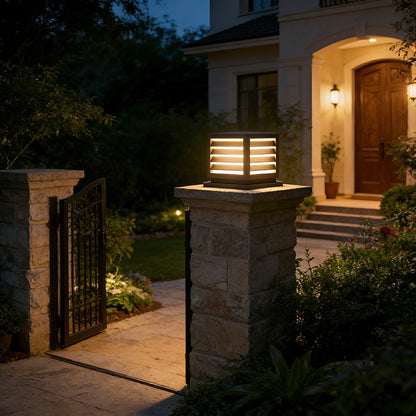 Outdoor Black Square Grille Post Cap Lights Fence Column Light