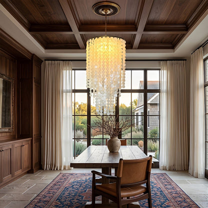 French Natural Shell Cascading LED Chandelier