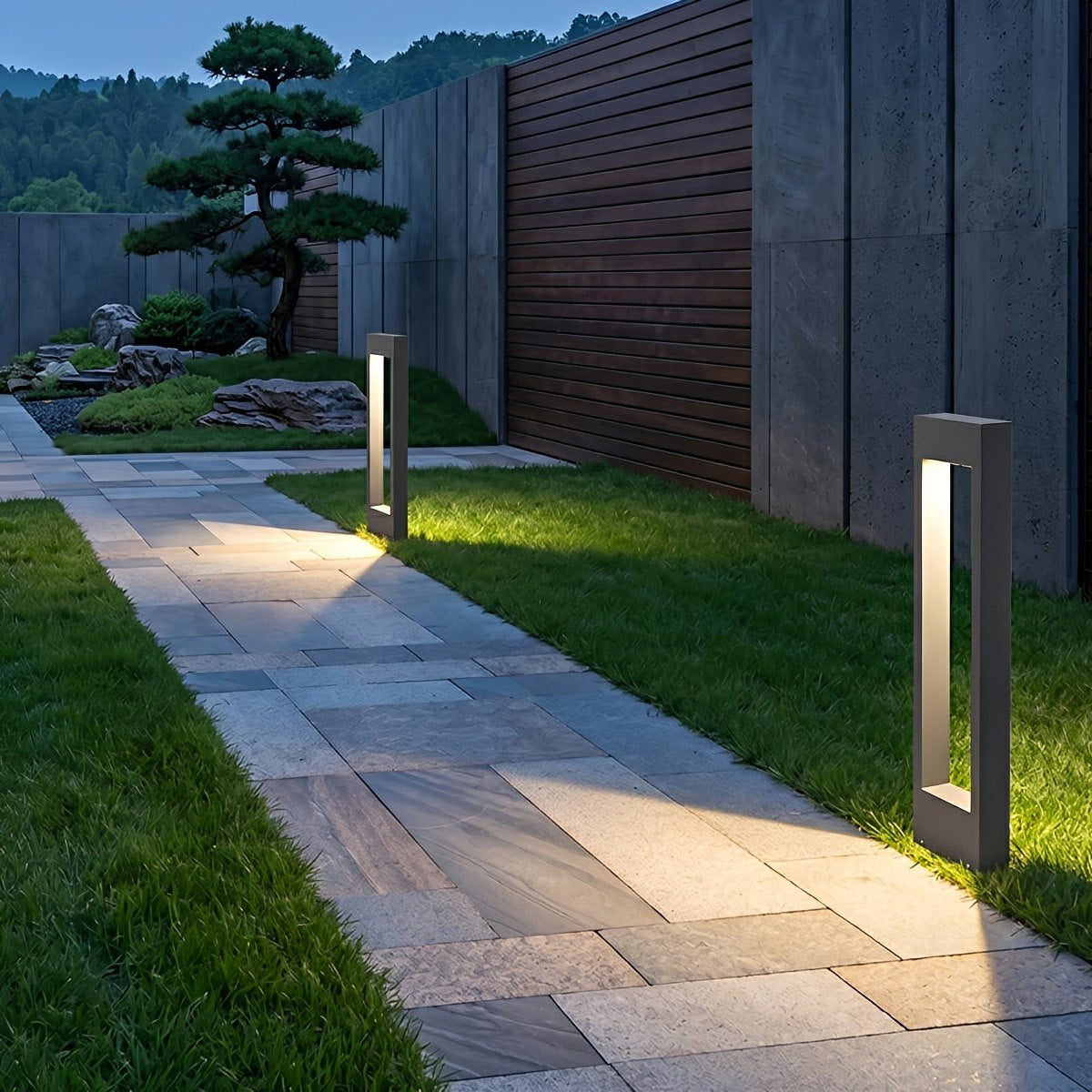Hollow Square Waterproof LED Black Modern Outdoor Lawn Light Post Lights