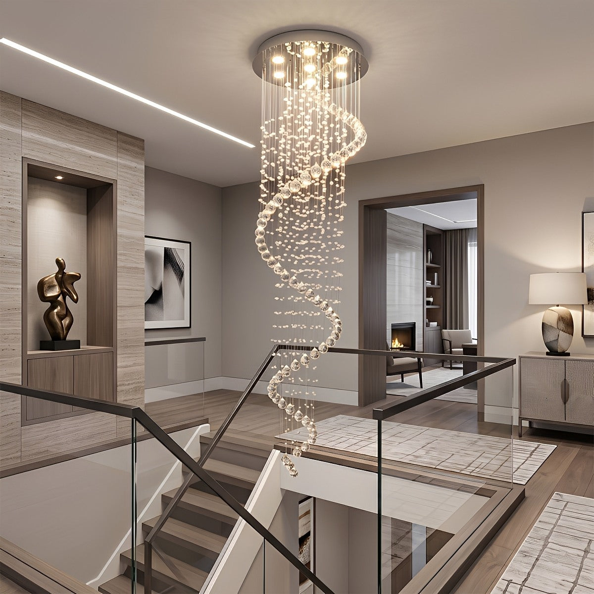 Modern Luxury Spiral Crystal LED Staircase Chandelier