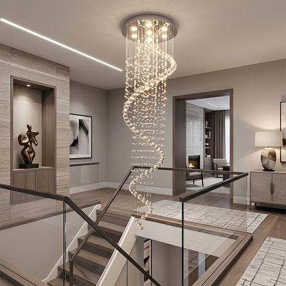 Modern Luxury Spiral Crystal LED Staircase Chandelier