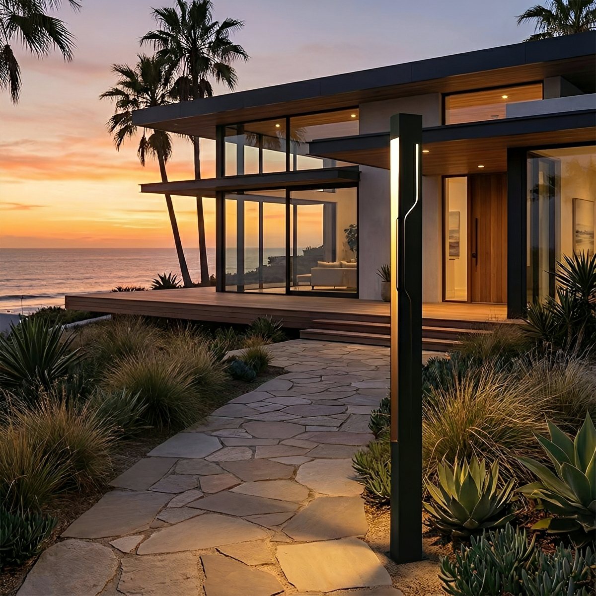 Mecha Modern Ash Black Rectangle LED Column Outdoor Pole Street Light