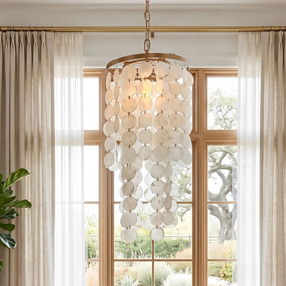 French Natural Shell Cascading LED Chandelier
