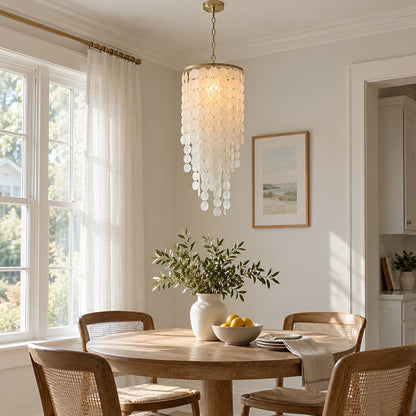 French Natural Shell Cascading LED Chandelier