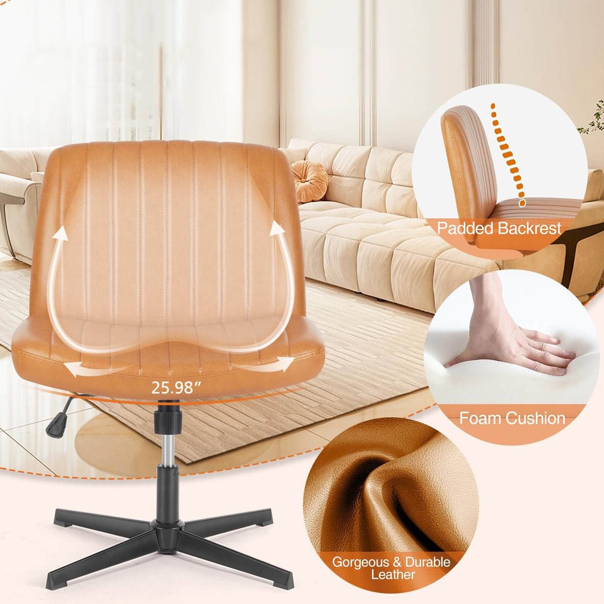 26 inches 360 Swivel Ergonomic Cross - Legged Chair, Home Office Chair - Flyachilles