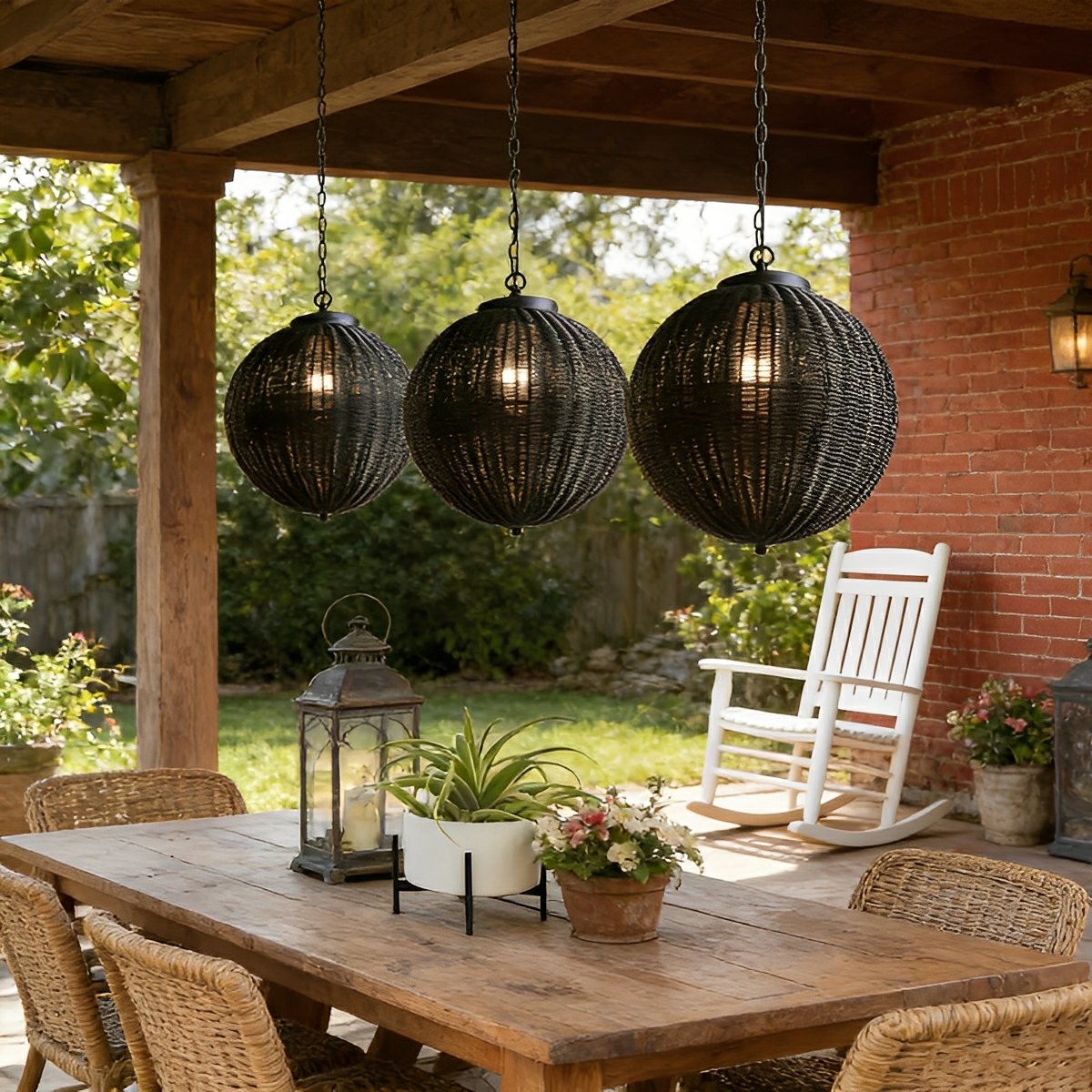 Waterproof Round Rattan Outdoor Lanterns Pendant Lights - Flyachilles
