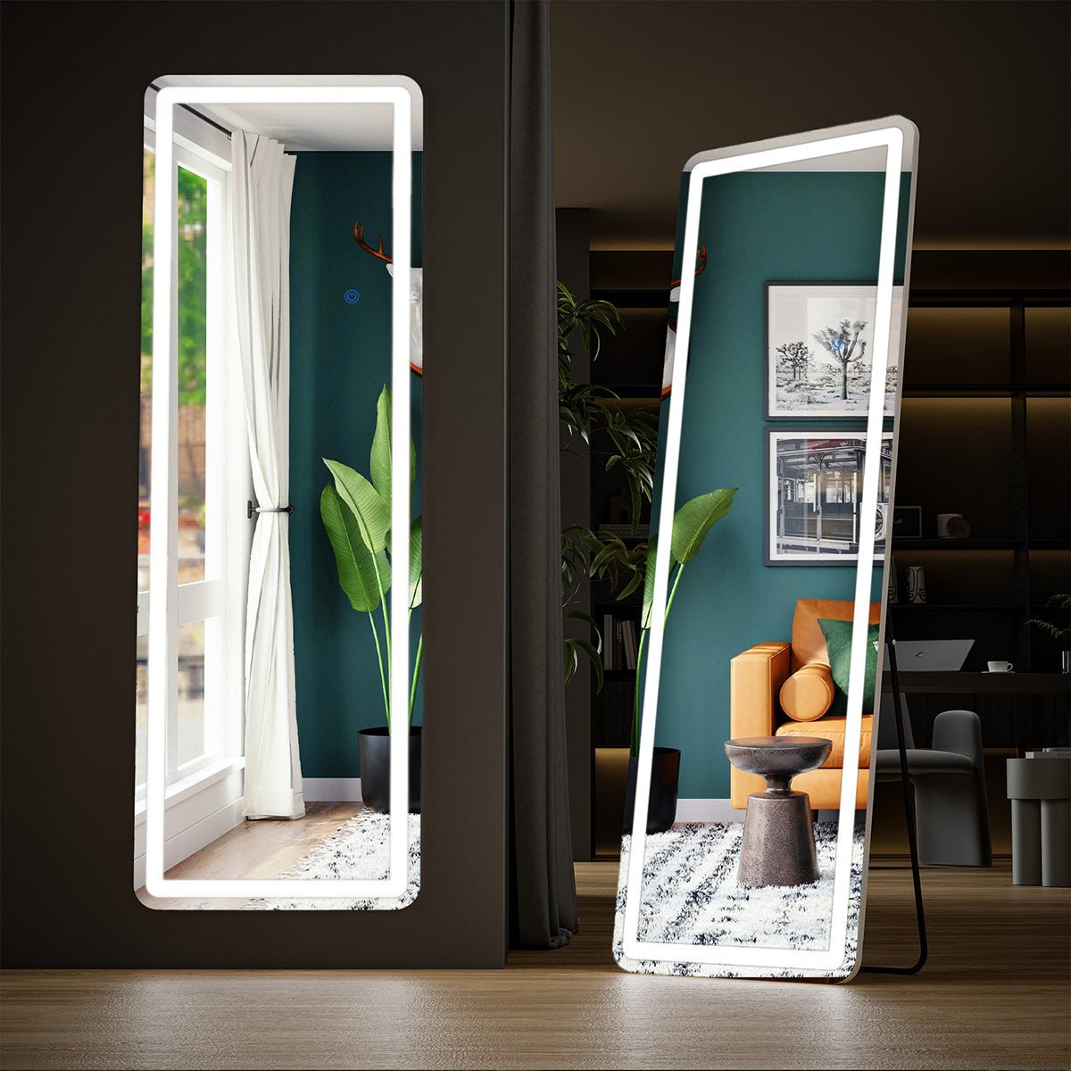 3 Color LED Lights Full Body Floor Mirror with Stand, Wall Mounted Hanging - Flyachilles