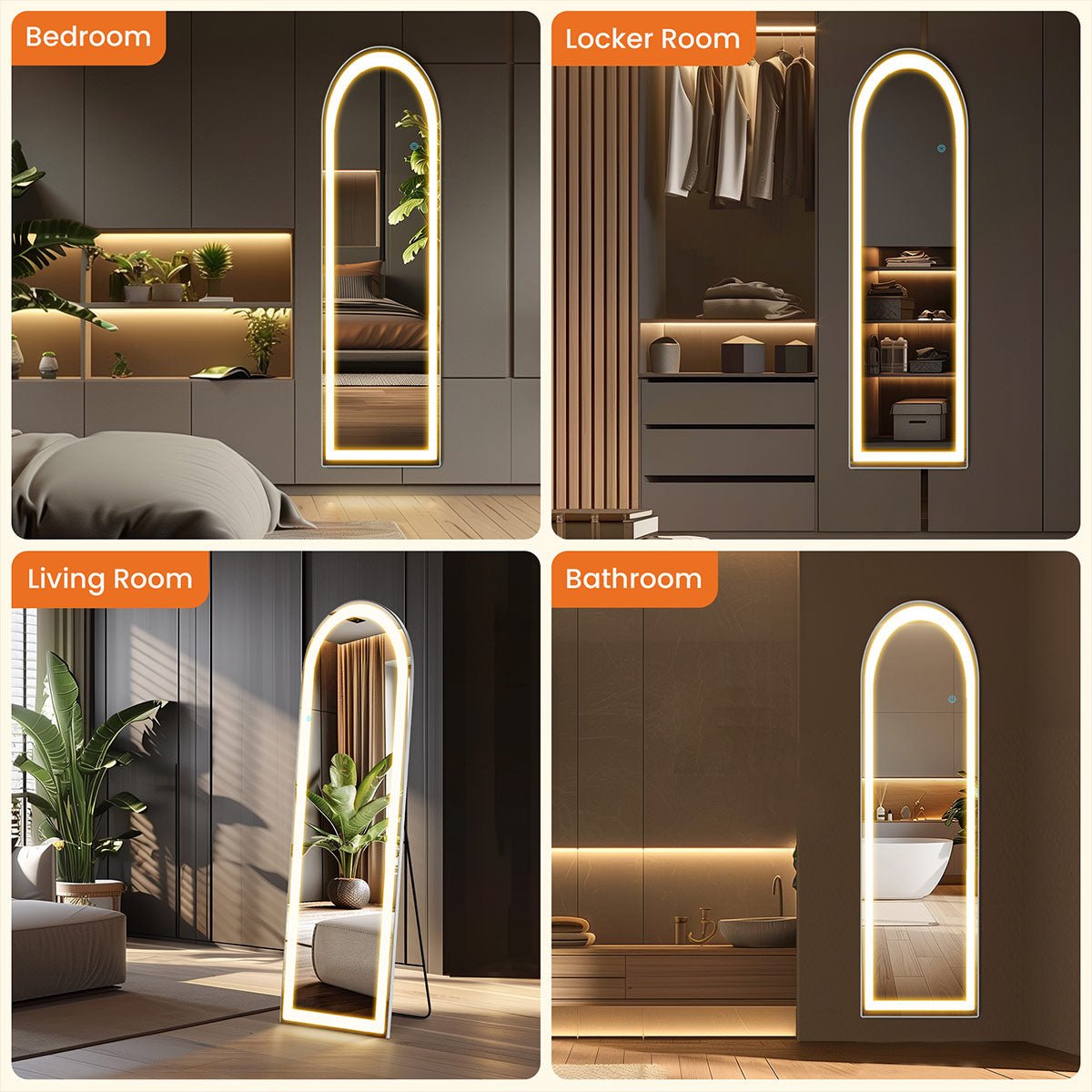 3 Color LED Lights Full Body Floor Mirror with Stand, Wall Mounted Hanging - Flyachilles