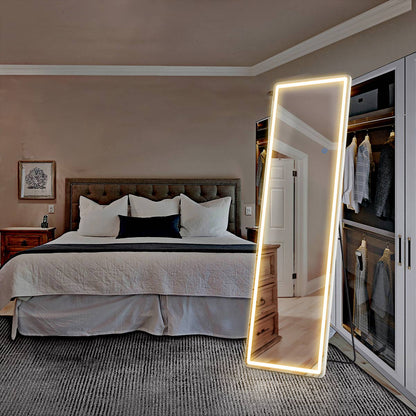 3 Color LED Lights Full Body Floor Mirror with Stand, Wall Mounted Hanging - Flyachilles