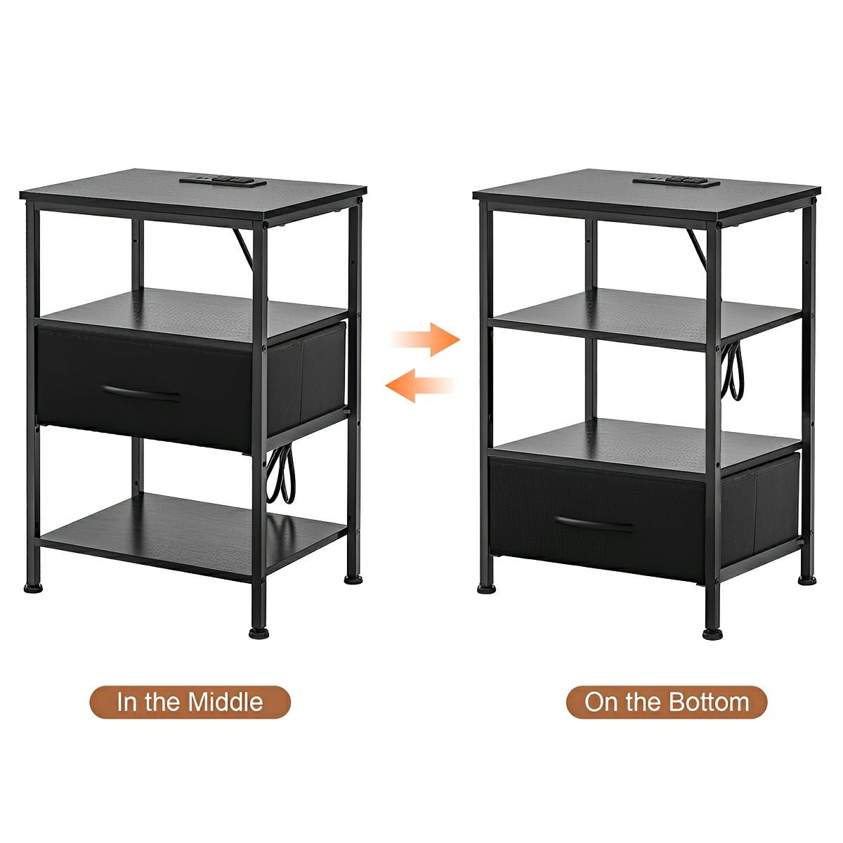 3 - Tier Bedside Table Nightstand with Charging Station - Flyachilles