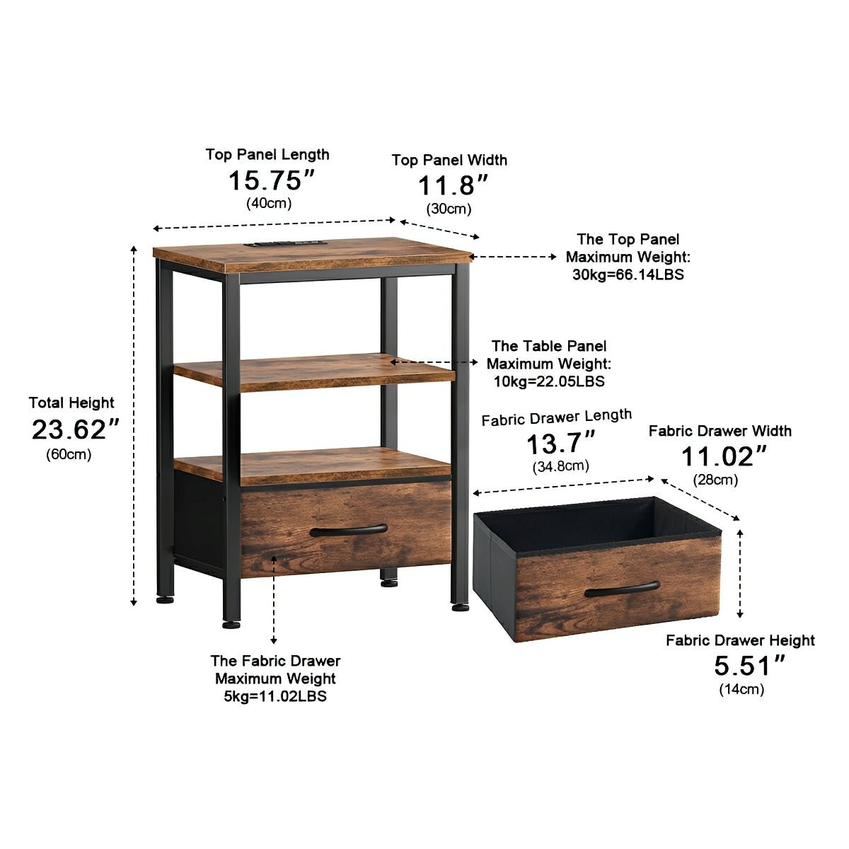3 - Tier Bedside Table Nightstand with Charging Station - Flyachilles