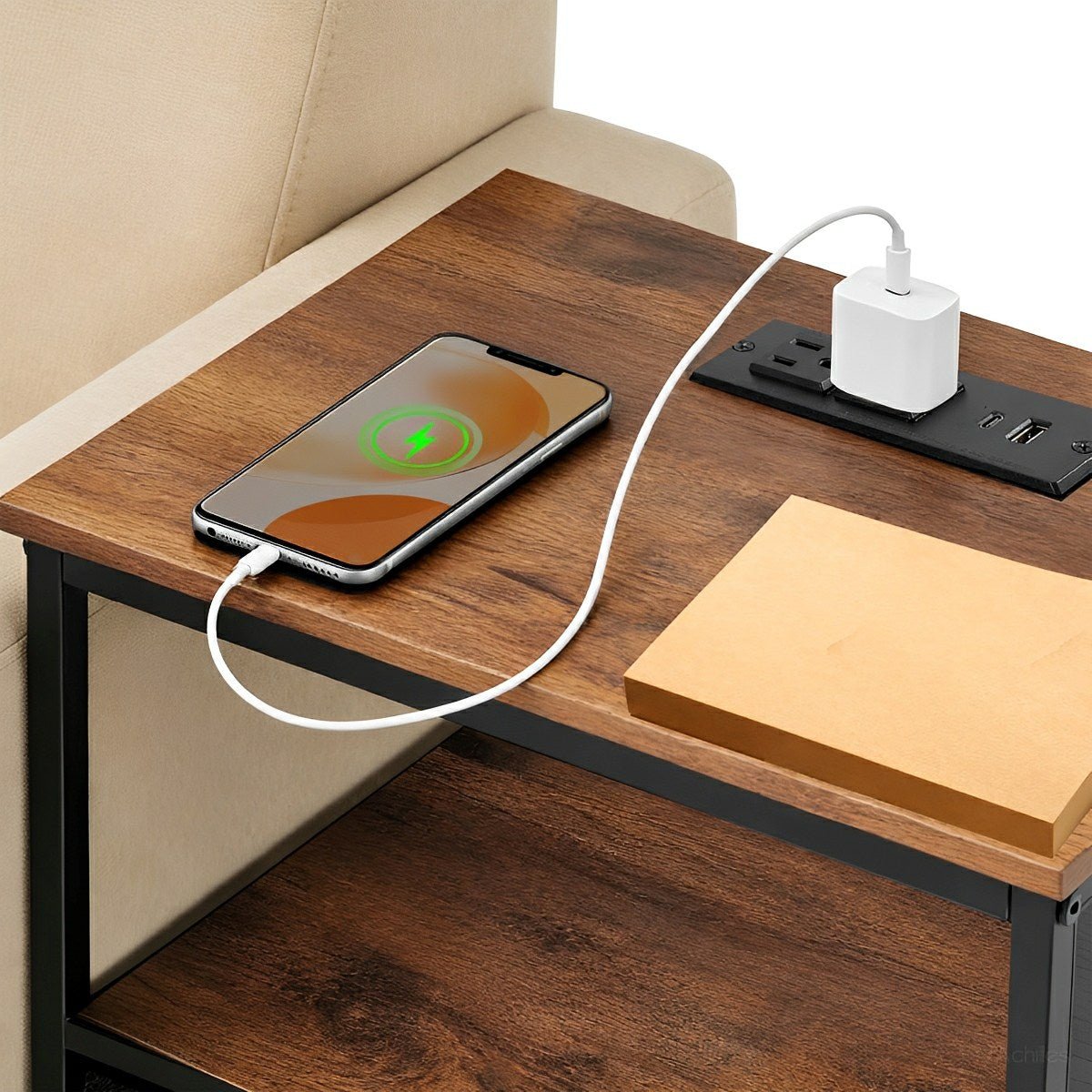 3 - Tier Bedside Table Nightstand with Charging Station - Flyachilles