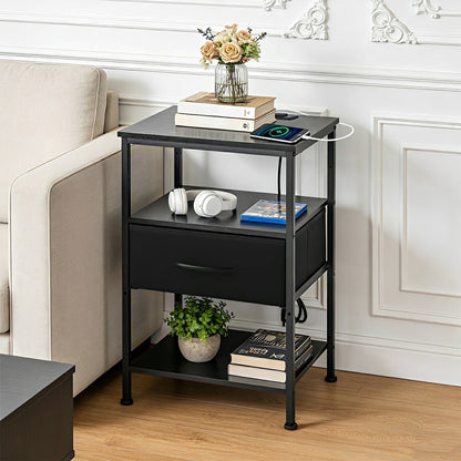 3 - Tier Bedside Table Nightstand with Charging Station - Flyachilles