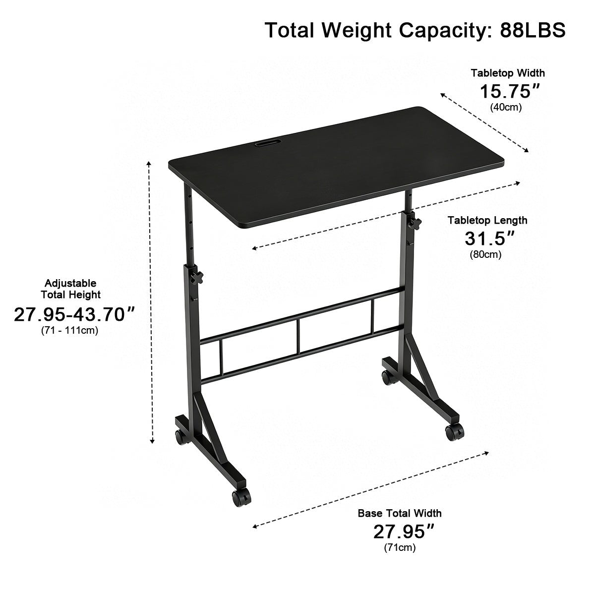 31.5" Adjustable Mobile Rolling Ergonomic Office Desk - Flyachilles