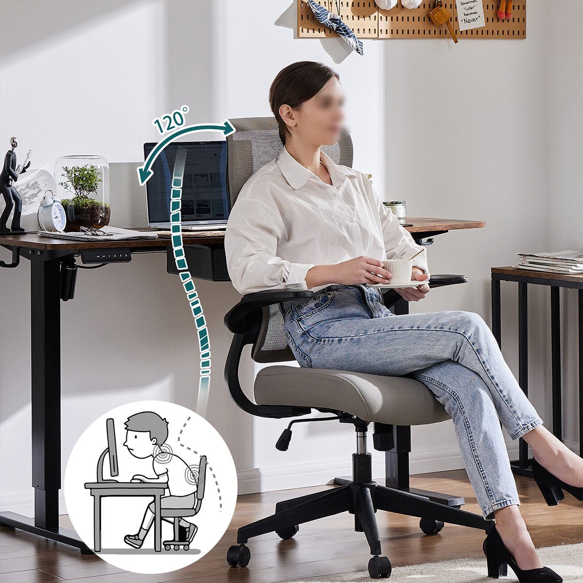 360 ° Rotatable Ergonomic Computer Mesh Office Chair with Armrests Support - Flyachilles
