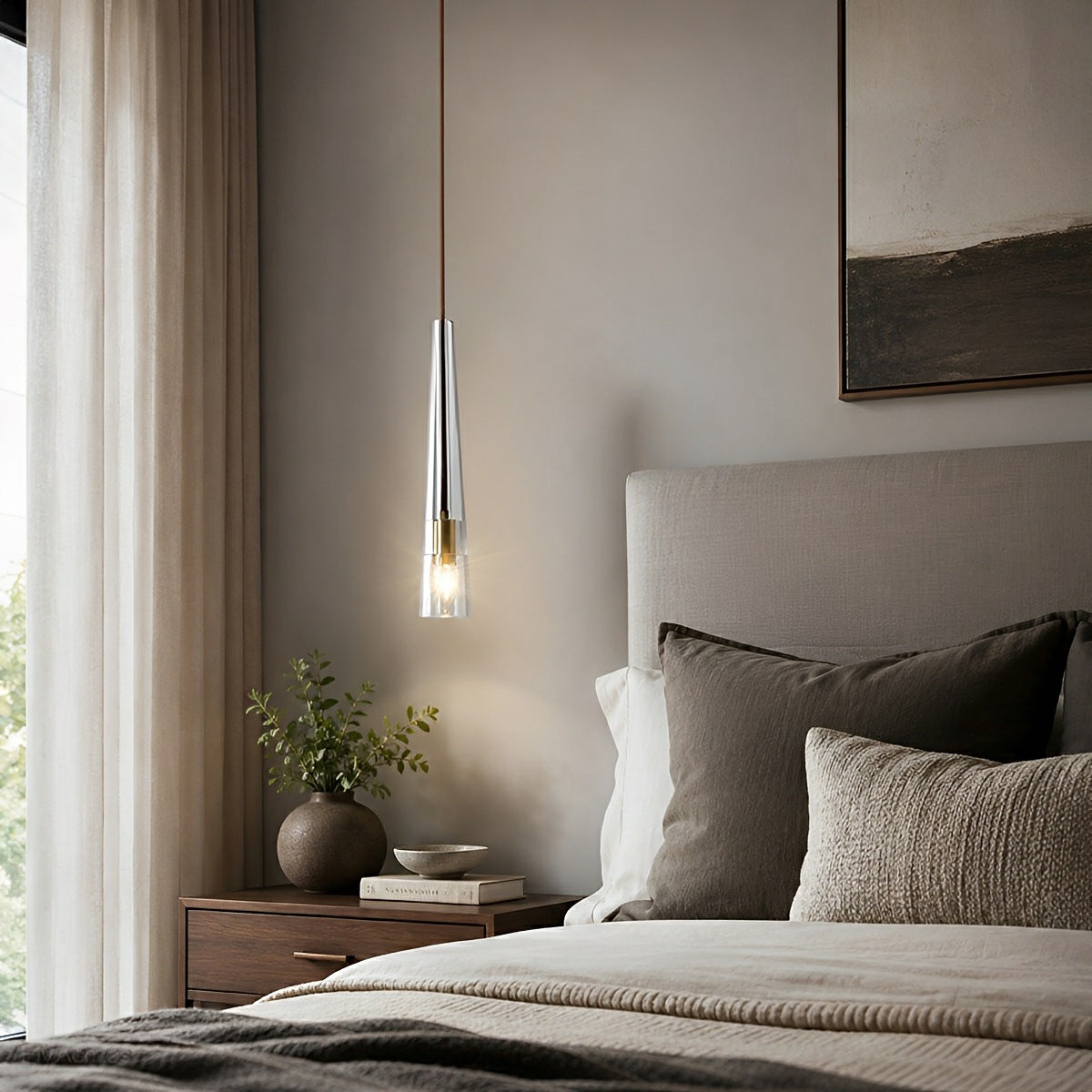 Modern Slim Conical Crystal Pendant Light