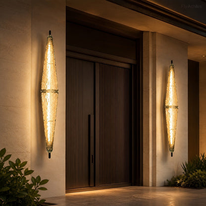 Waterproof Luxury Diamond Leaf Textured Glass Outdoor Wall Light
