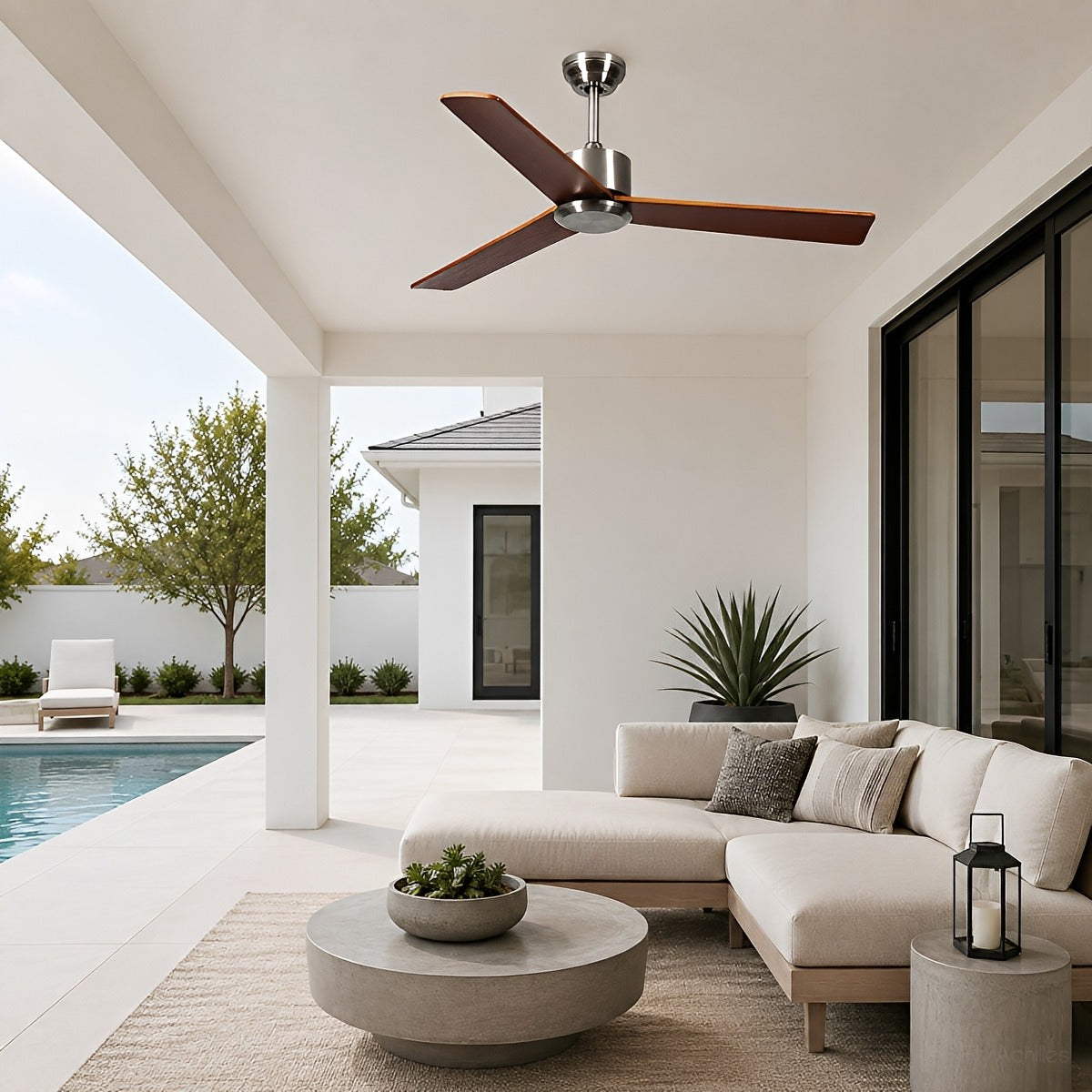 Waterproof 3-Blade Streamlined Wood Outdoor Ceiling Fan