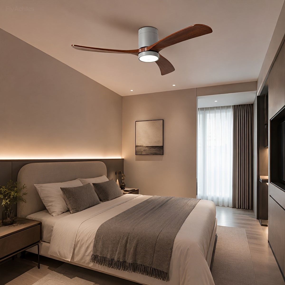 Modern Wood Ceiling Fan Light 6-Speed DC Motor Full-Spectrum