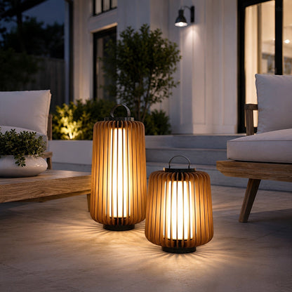 Waterproof Modern Ribbed Cylindrical LED Outdoor Floor Lamp Lantern