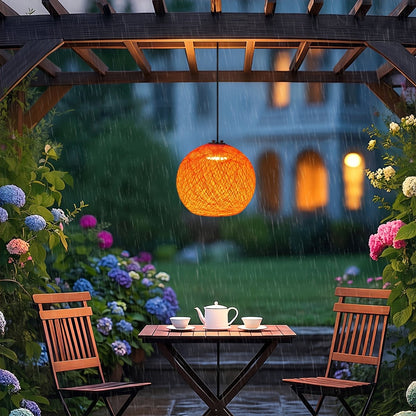 Waterproof Coastal Globe Woven Rope LED Outdoor Pendant Light