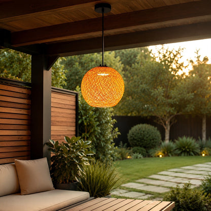 Waterproof Coastal Globe Woven Rope LED Outdoor Pendant Light