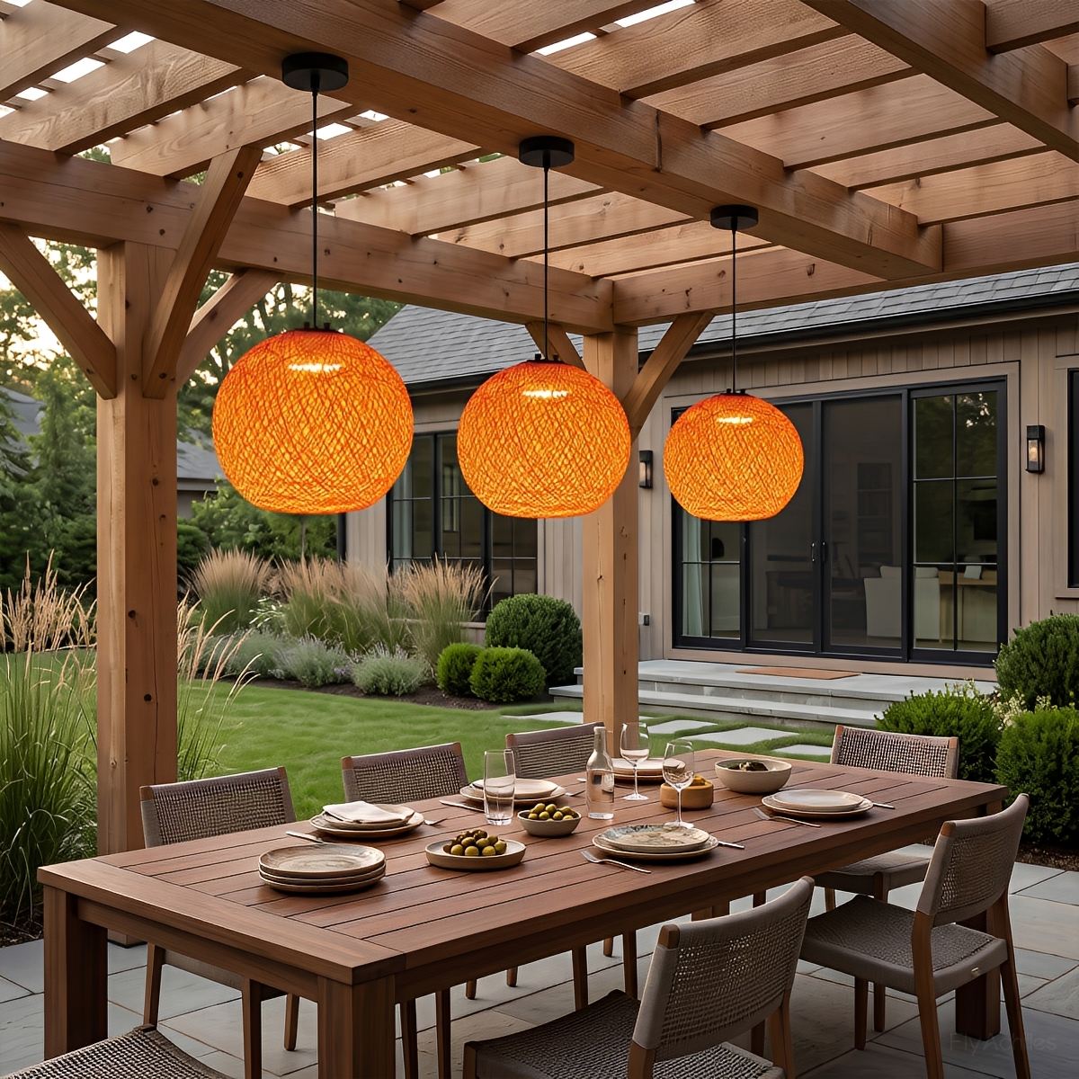 Waterproof Coastal Globe Woven Rope LED Outdoor Pendant Light