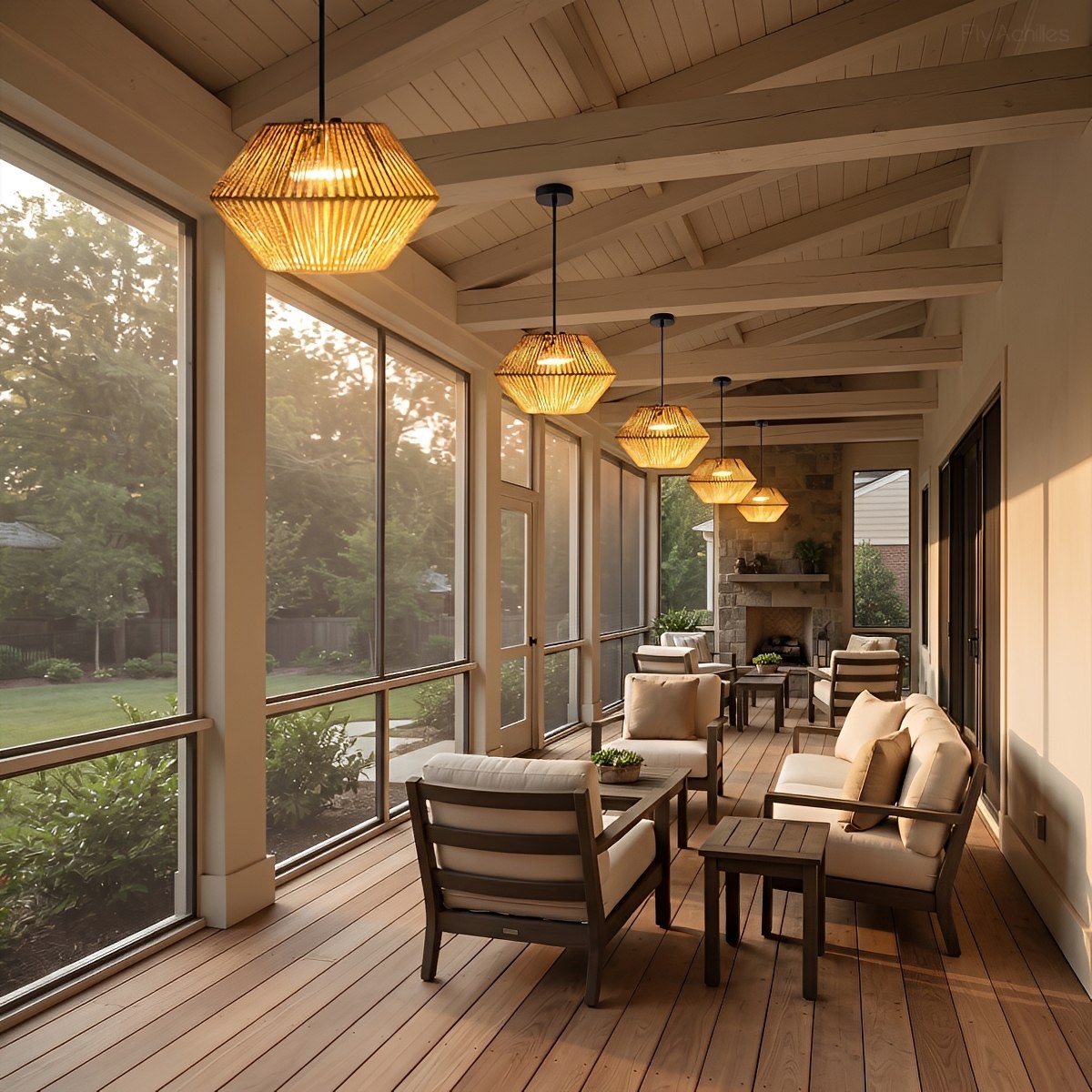 Waterproof Coastal Geometric Rattan LED Outdoor Pendant Light