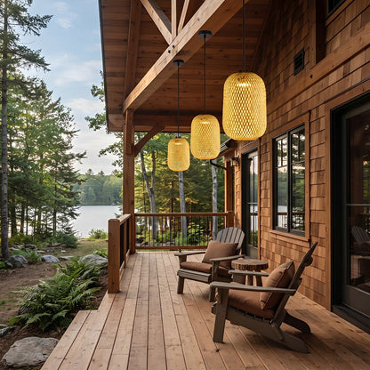 Waterproof Coastal Rounded Cylinder Rattan LED Outdoor Pendant Light