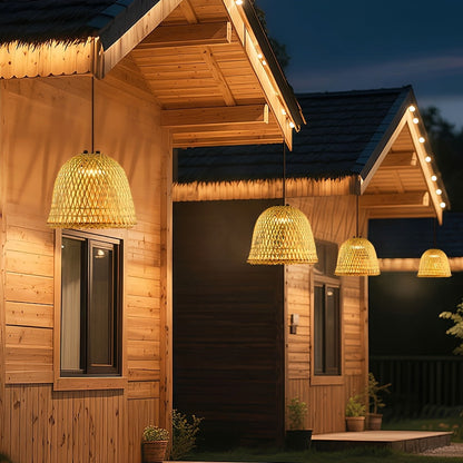 Waterproof Coastal Dome Rattan LED Outdoor Pendant Light