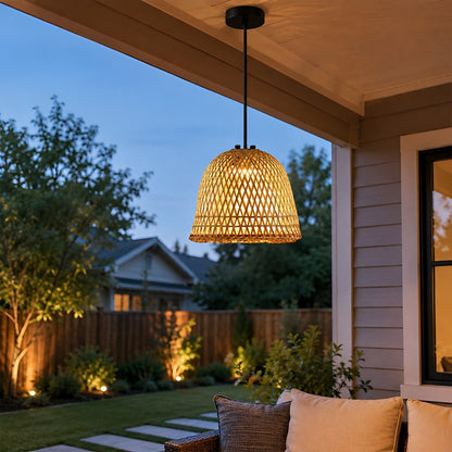 Waterproof Coastal Dome Rattan LED Outdoor Pendant Light