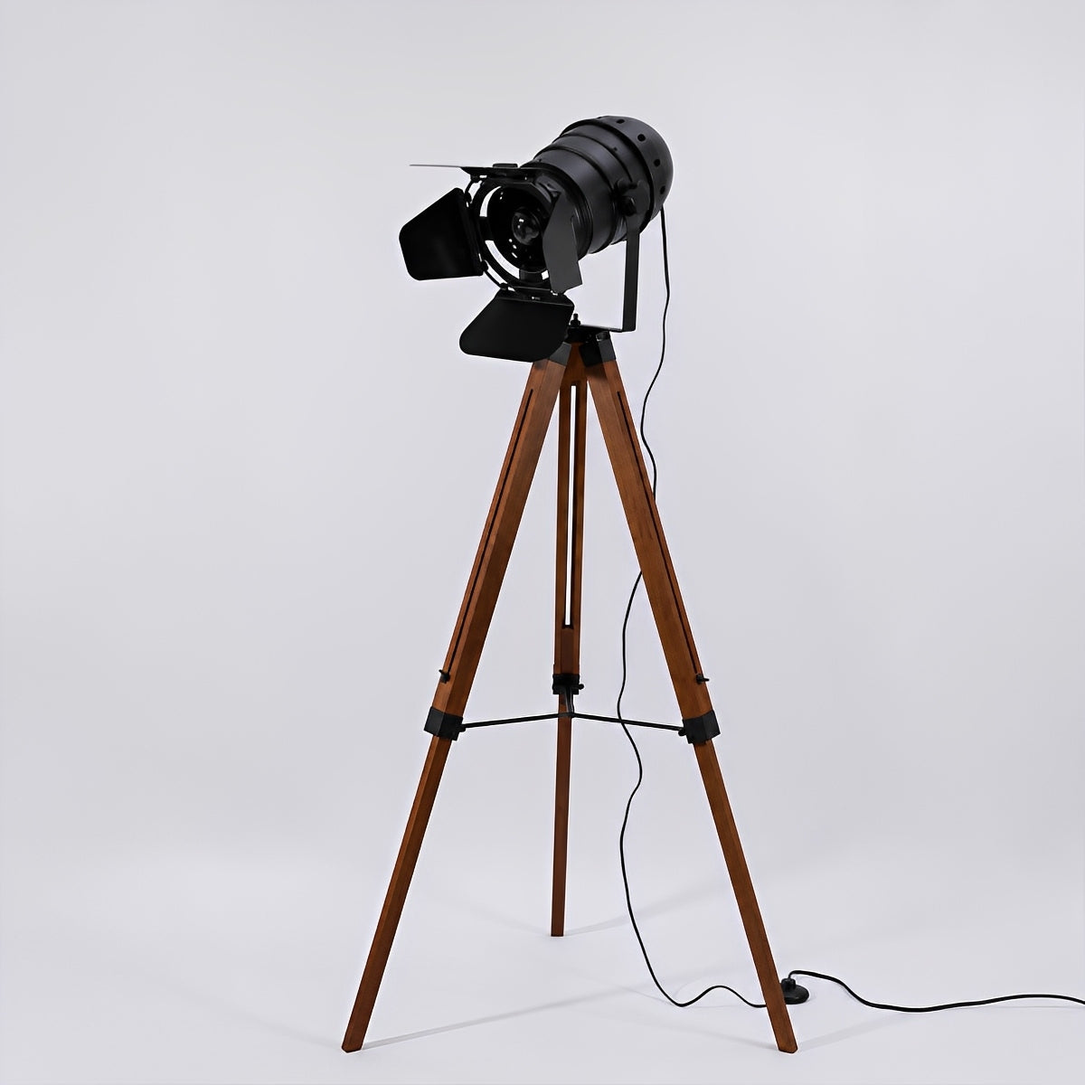 Vintage Industrial Tripod Wood LED Floor Lamp