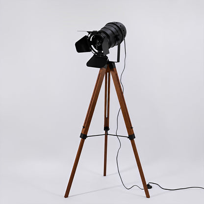 Vintage Industrial Tripod Wood LED Floor Lamp