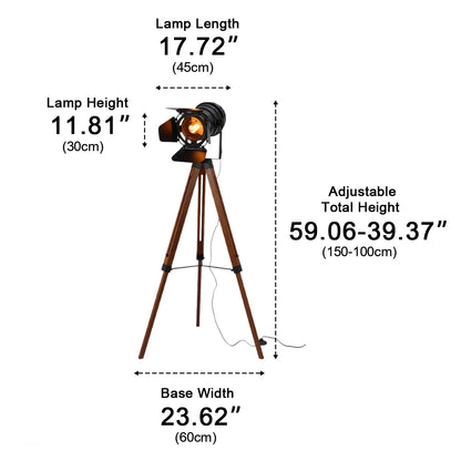 Vintage Industrial Tripod Wood LED Floor Lamp