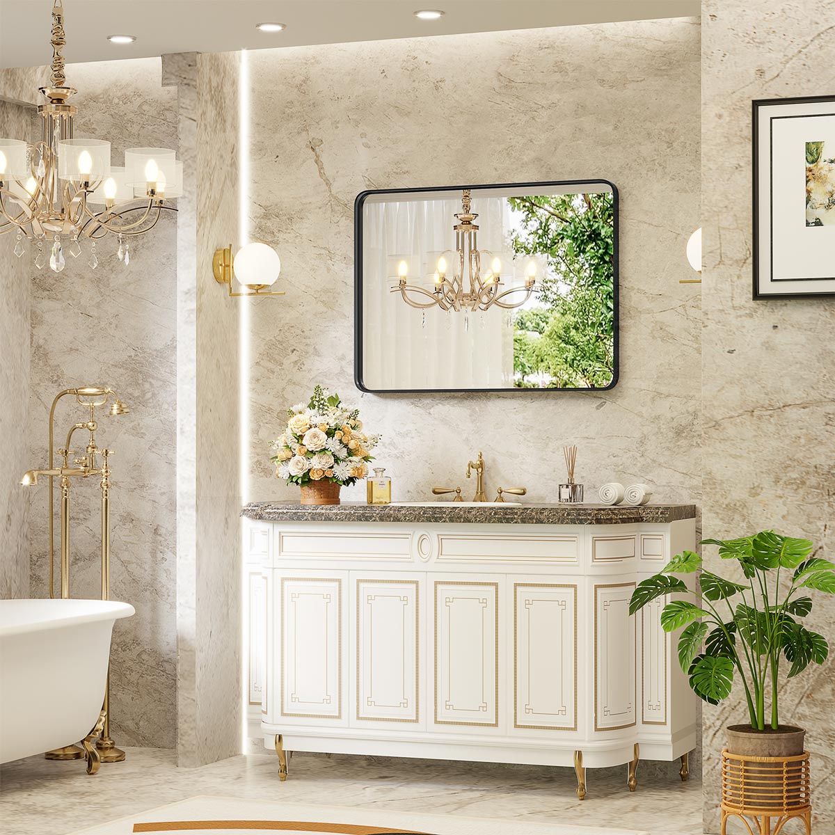 40"×30" Modern Farmhouse Bathroom Vanity Mirror Wall Mirror - Flyachilles