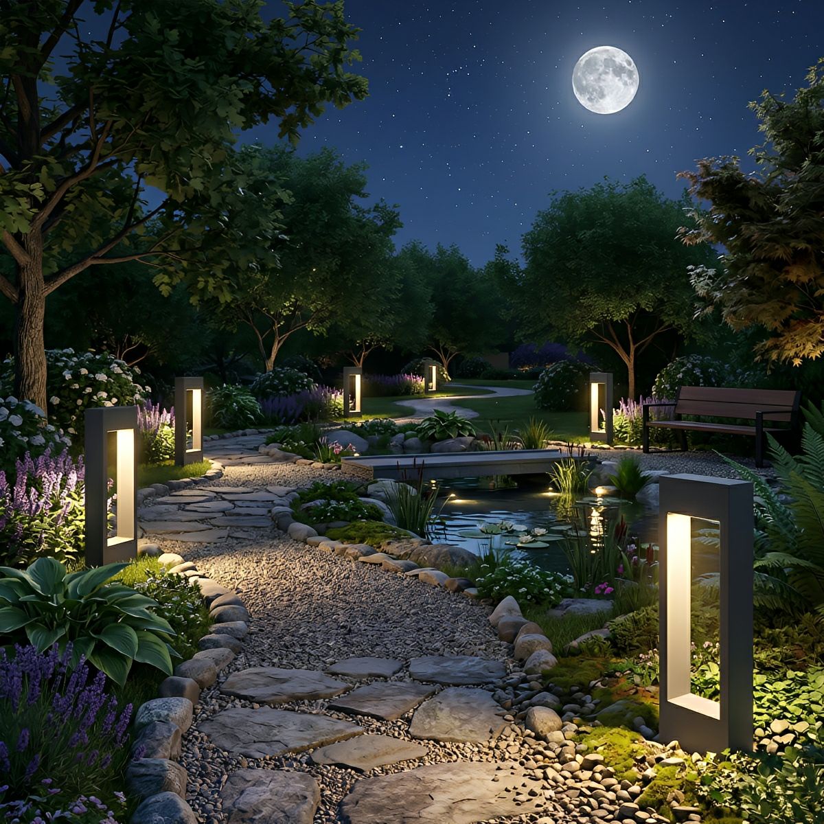 Hollow Square Waterproof LED Black Modern Outdoor Lawn Light Post Lights