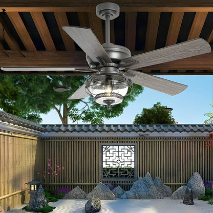 52" Black Classic Globe Lamp Outdoor DC Motor Reverse Ceiling Fan Light - Flyachilles