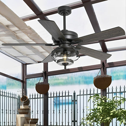 52" Black Classic Globe Lamp Outdoor DC Motor Reverse Ceiling Fan Light - Flyachilles