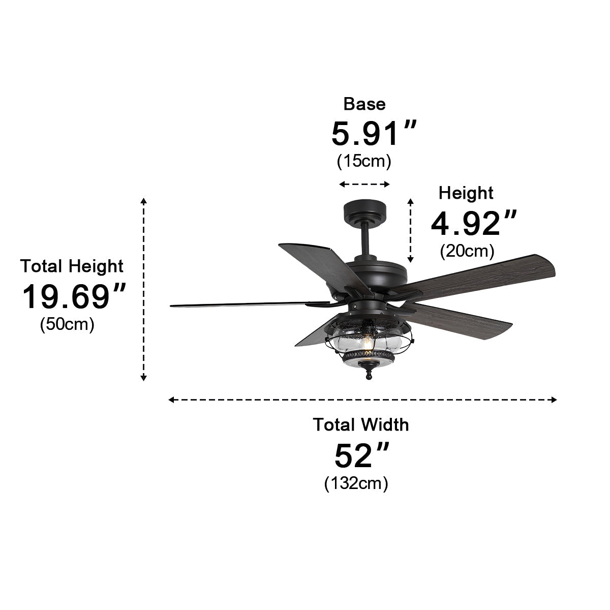52" Black Classic Globe Lamp Outdoor DC Motor Reverse Ceiling Fan Light - Flyachilles