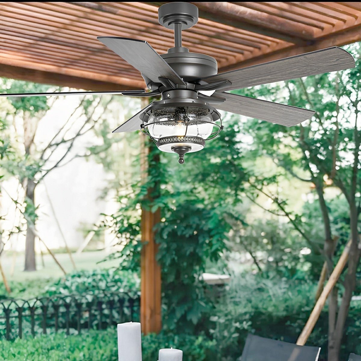 52" Black Classic Globe Lamp Outdoor DC Motor Reverse Ceiling Fan Light - Flyachilles