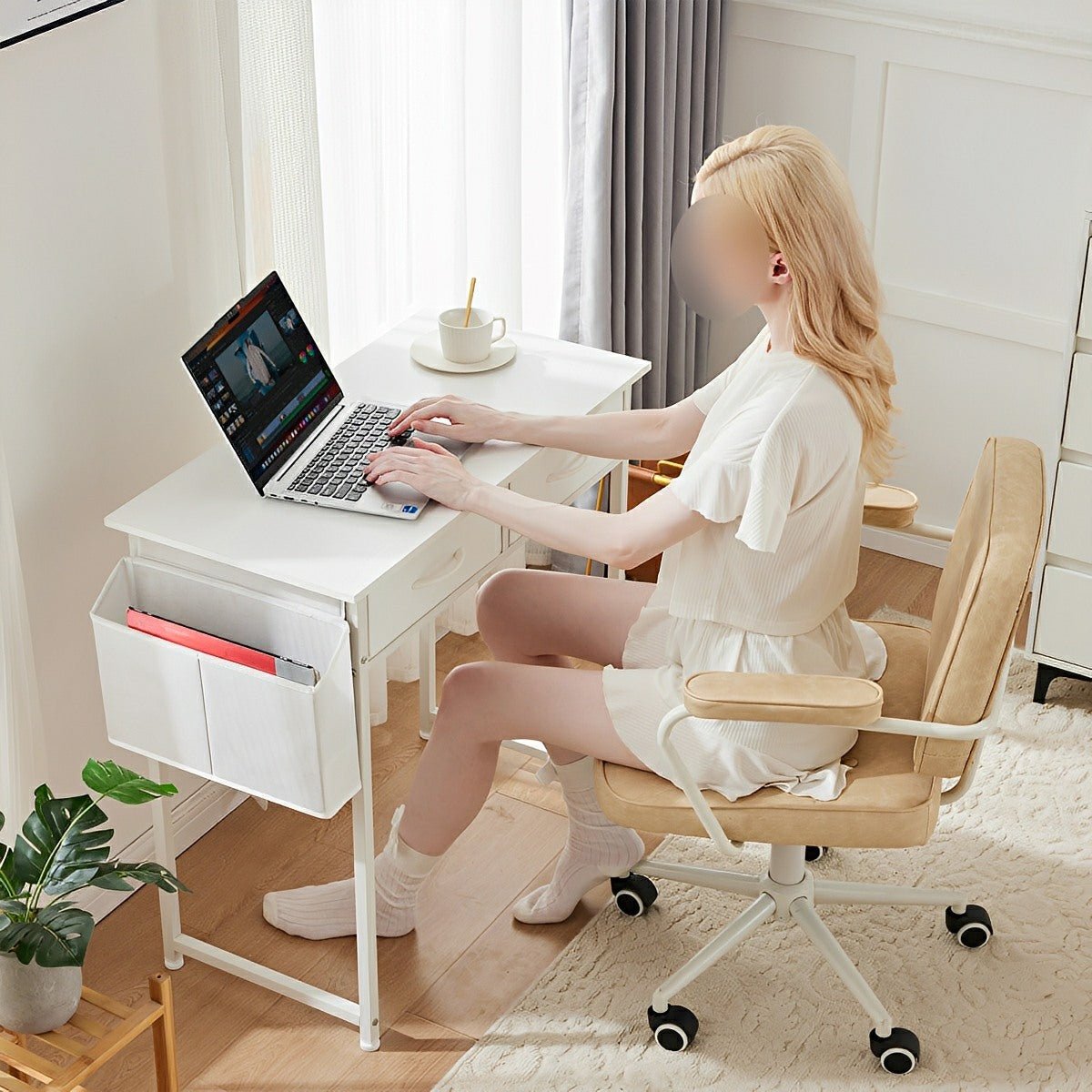 55" Computer Desk with 6 Drawers - for Home Office - Flyachilles