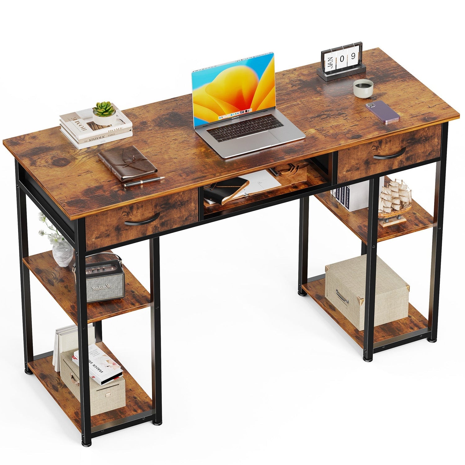 55" Computer Desk with 6 Drawers - for Home Office - Flyachilles