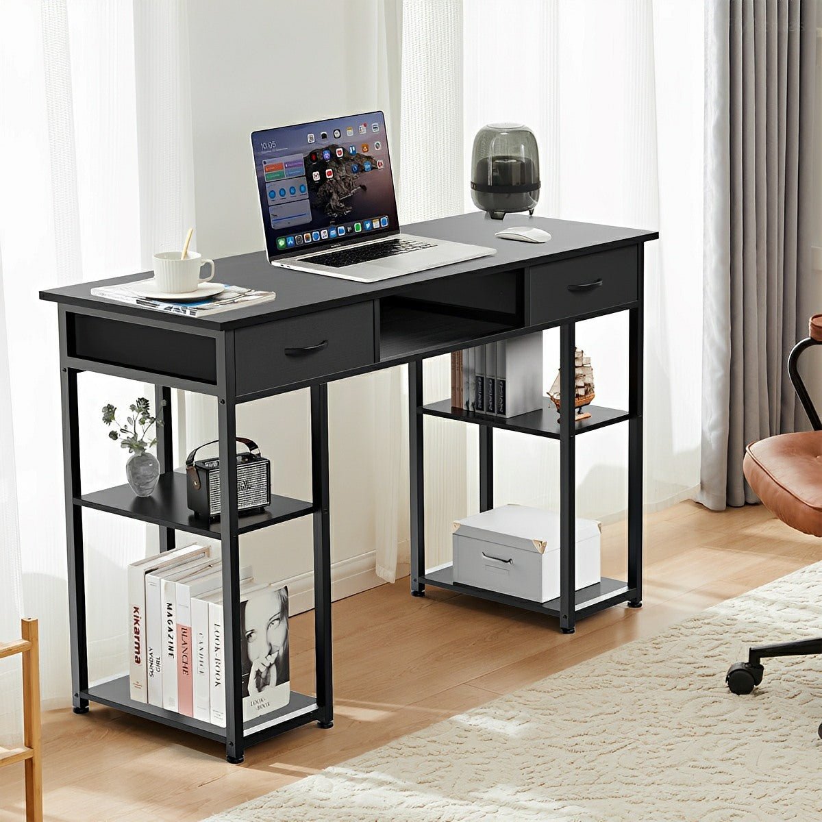55" Computer Desk with 6 Drawers - for Home Office - Flyachilles