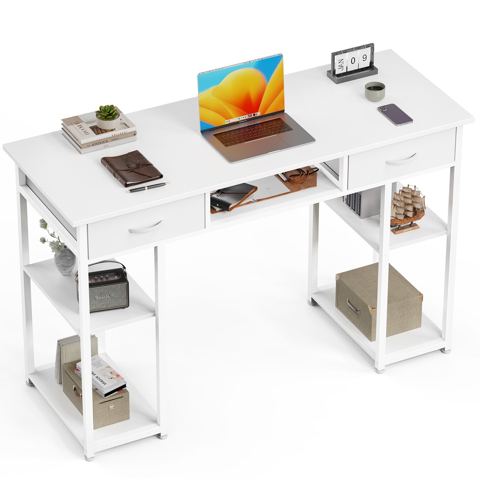 55" Computer Desk with 6 Drawers - for Home Office - Flyachilles