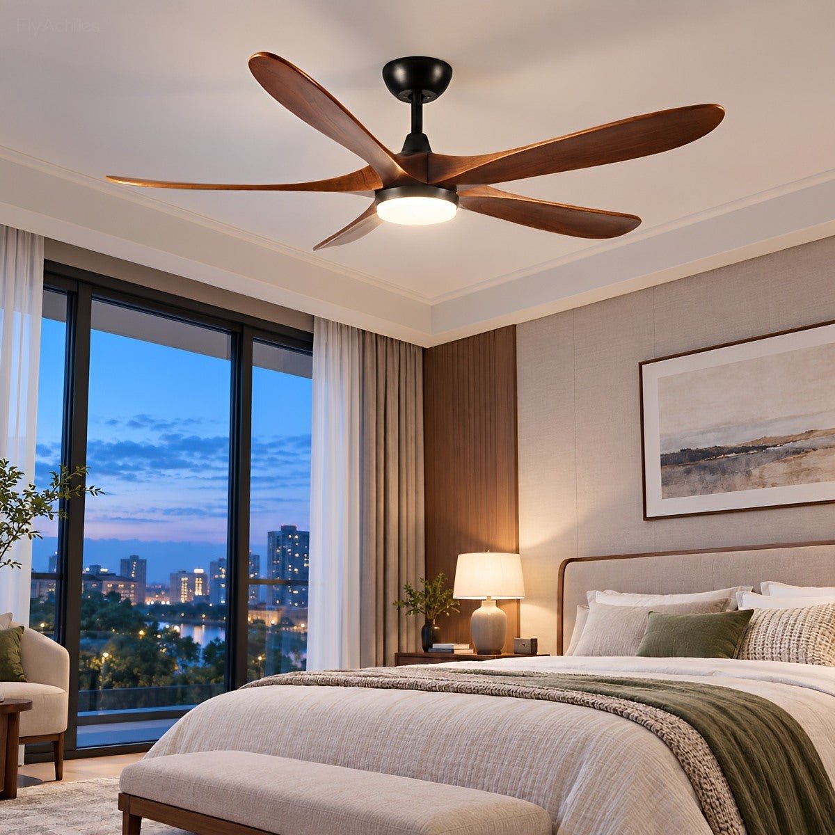 60 Inch Modern Wood Ceiling Fan with Full-Spectrum LED Light - Flyachilles
