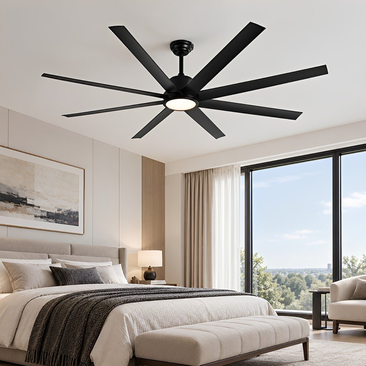 72 Inch Modern 8-Blade LED Ceiling Fan with Light Oversized - Flyachilles