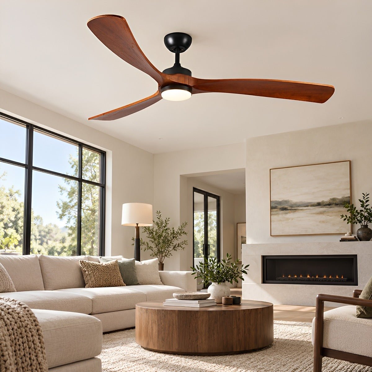 72 Inch Oversized Modern Wood LED Ceiling Fan with Light - Flyachilles