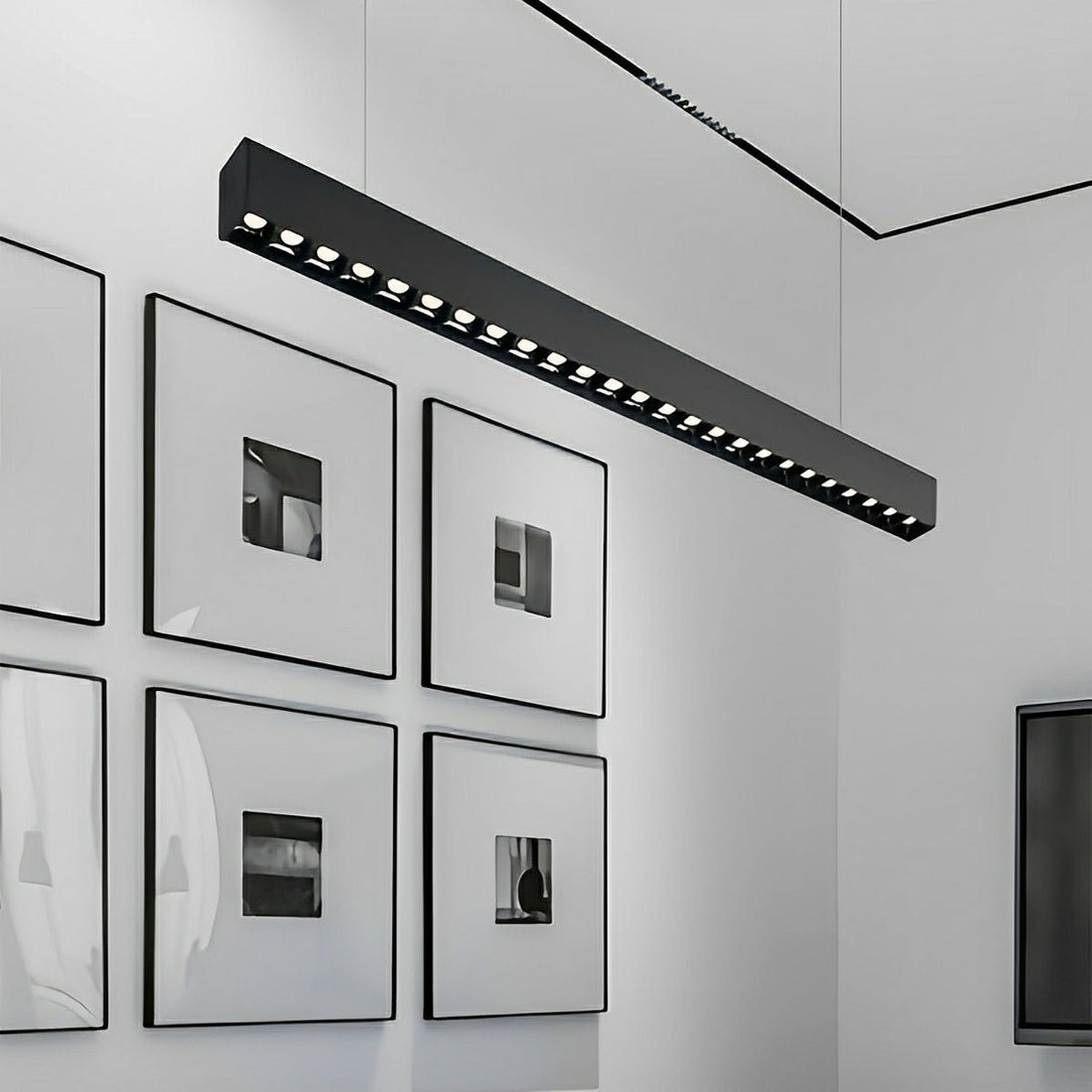 Black Modern Minimalist Linear LED Long Strip Office Ceiling Pendant Lights - Flyachilles